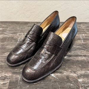Vintage Bruno Magli Croc Embossed Leather
Heeled Loafers